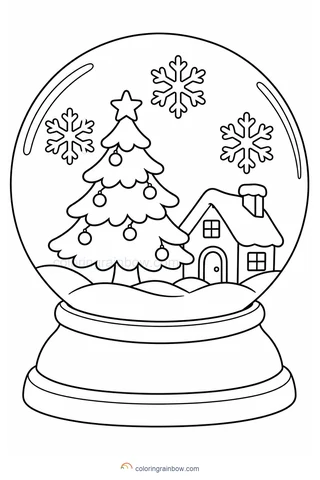 A snow globe containing a small Christmas tree and a simple cottage on a rounded base.